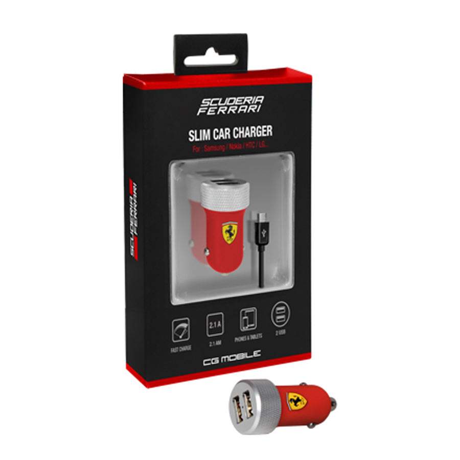 Scuderia Ferrari F1 2025 nabíječka do auta 2 USB Micro červená - doplňky