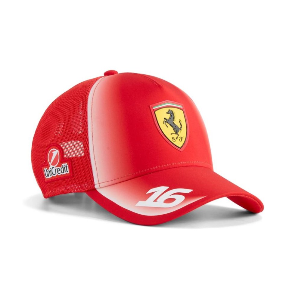 Ferrari F1 2026 týmová Trucker kšiltovka Charles Leclerc #16 - červená - dámské kšiltovky